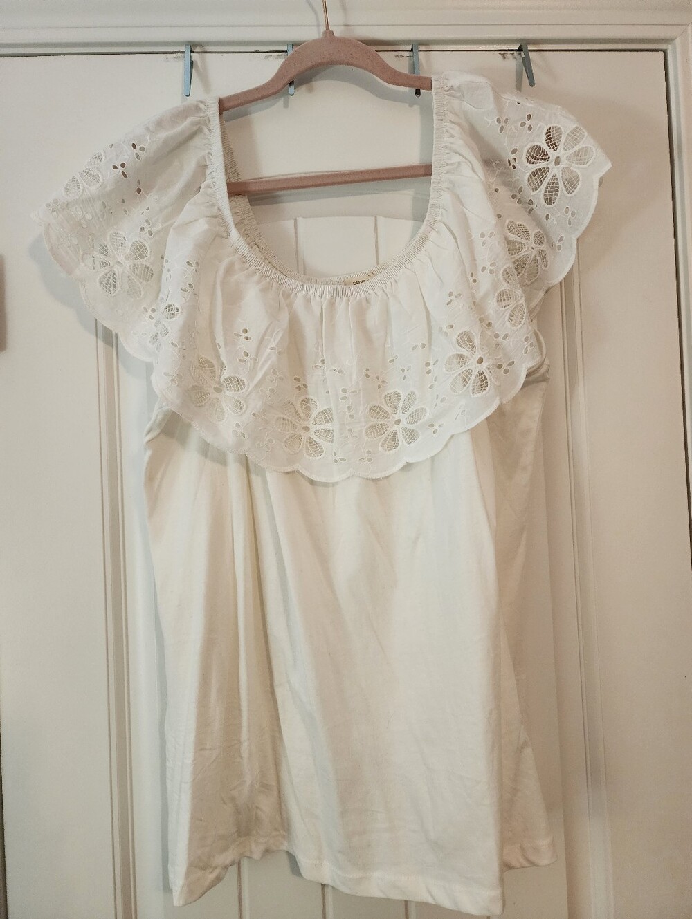 Paper Tee White Eyelet Off-Shoulder Women's Peasant Blouse  1X 100% Cotton